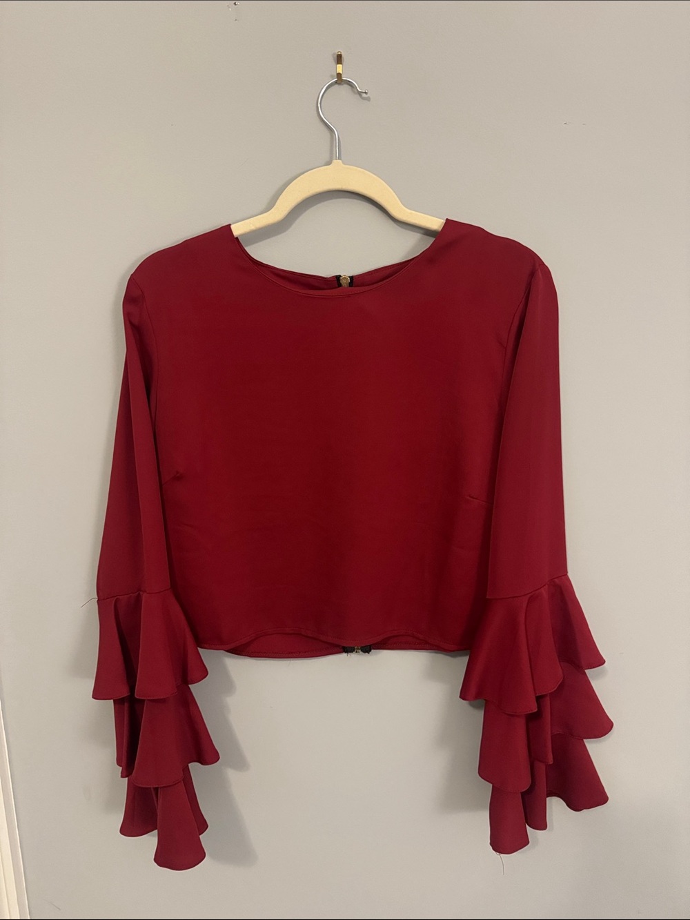 Windsor Burgundy Tiered Ruffle Sleeve Blouse